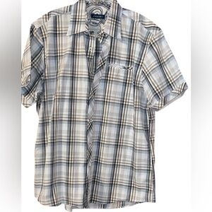 Casual Plaid Button-Down Shirt - Black, White, and Tan XL Cotton